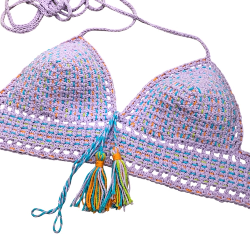 Elegant Handmade Crochet Crop Top – Bohemian Festival Bralette w/Tassels - Picture 16 of 17